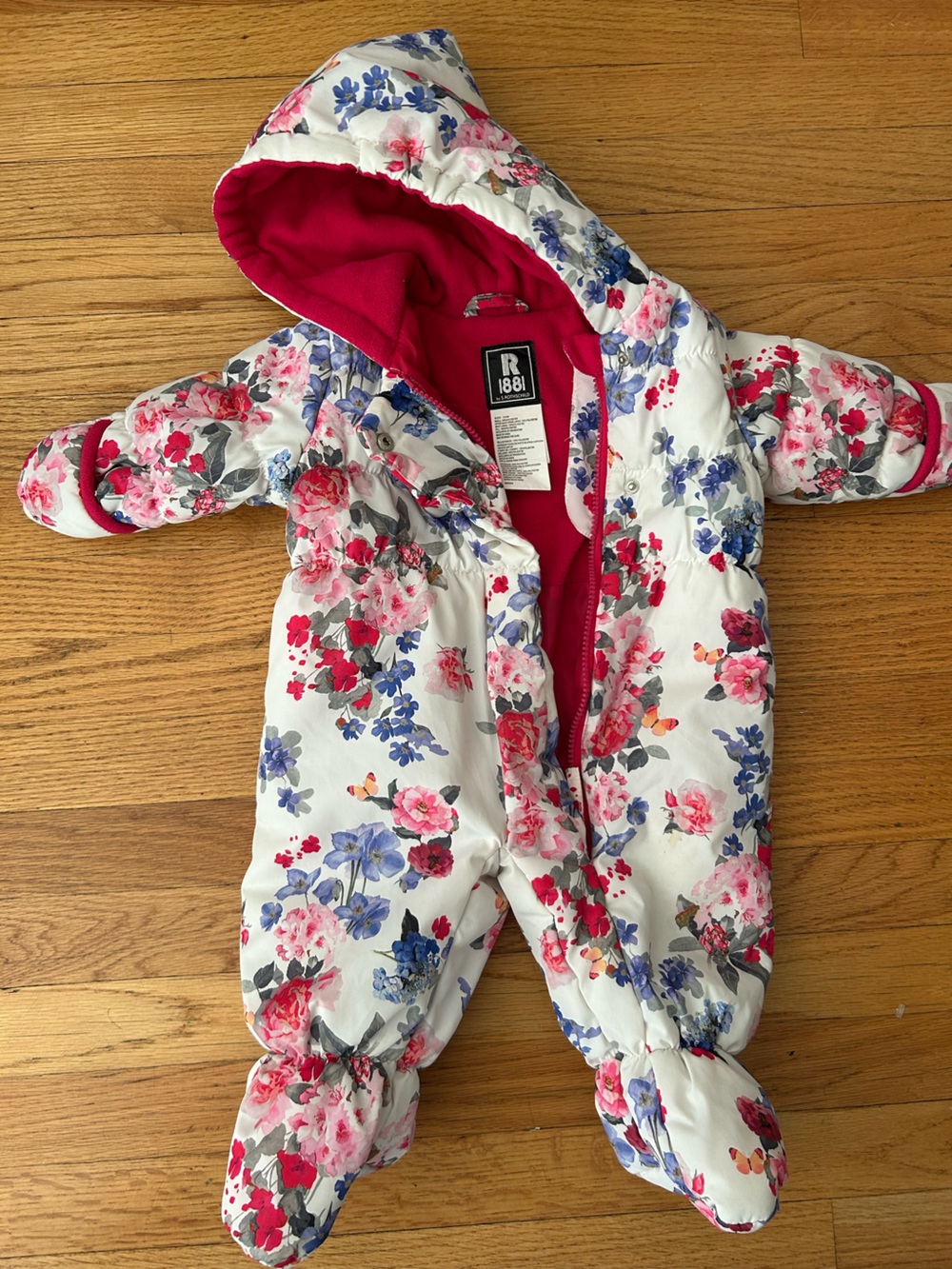 R 1881 Floral Pink & Blue Infant One-Piece Snowsuit